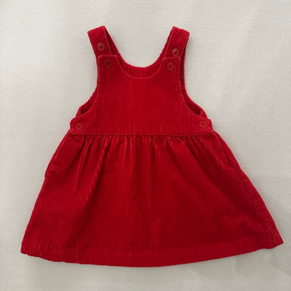 Vintage Carter's Corduroy Dress‎ Red Button Straps Baby Toddler Size 12M